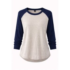 J.Crew Merino Wool Raglan Sweater Medium Beige Navy Baseball Pullover
